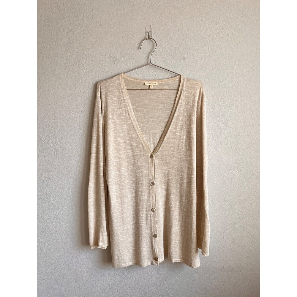 Eileen Fisher Linen Blend Lightweight Cardigan in Beige Size LARGE *READ*